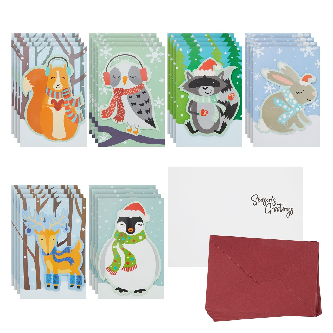 Sustainable Greetings 24 Pack Christmas Cards with Envelopes with Message Inside, 4x6 Holiday Cards in 6 Cute Winter Animal Designs for Mailing and Sending Holiday Wishes